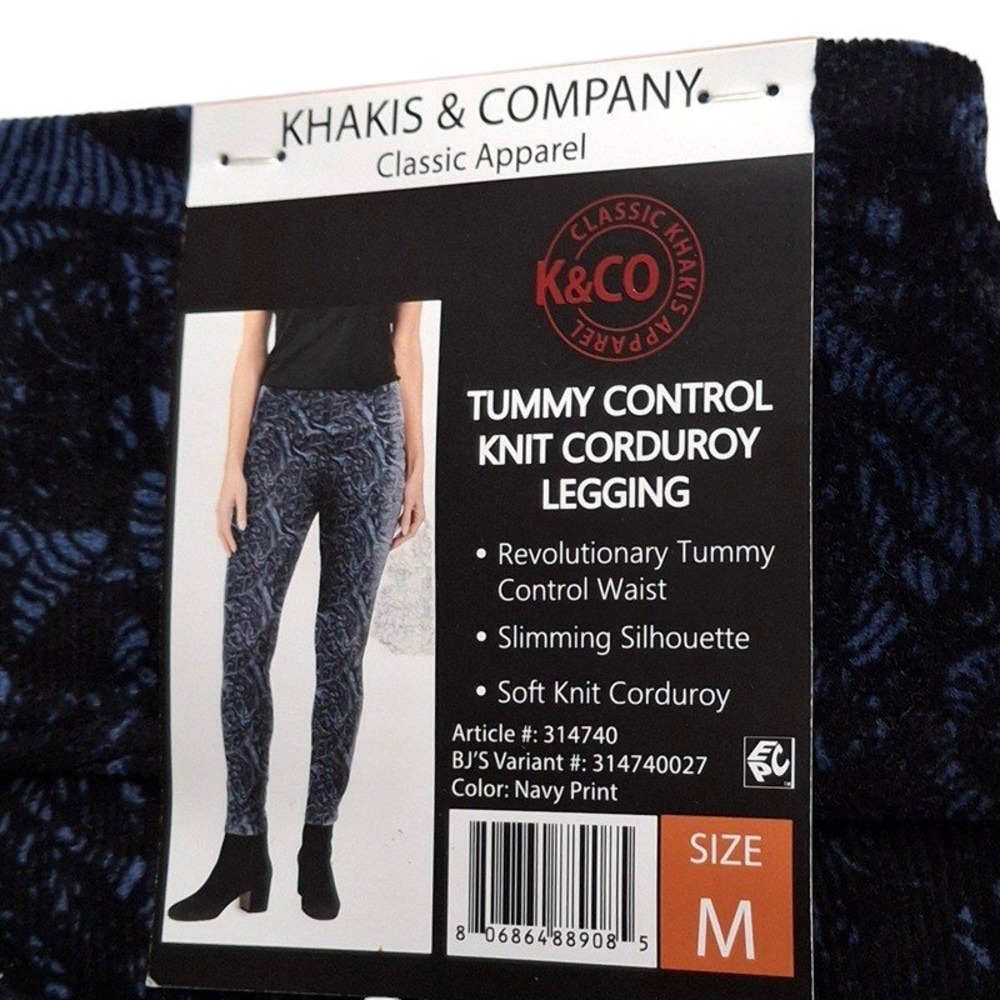 Khakis Company Leggings Medium Navy Print Corduroy Tummy Control Slimming Pants